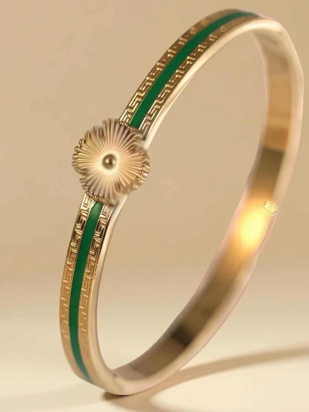 Gold Green Enamel Floral Accent stainless steel
Bangle Bracelet